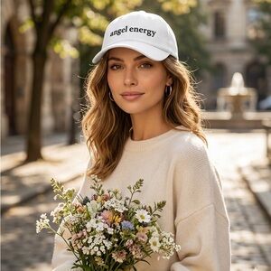 Angel Energy Embroidered White Baseball Cap Adjustable Velcro Hat Cute Aesthetic